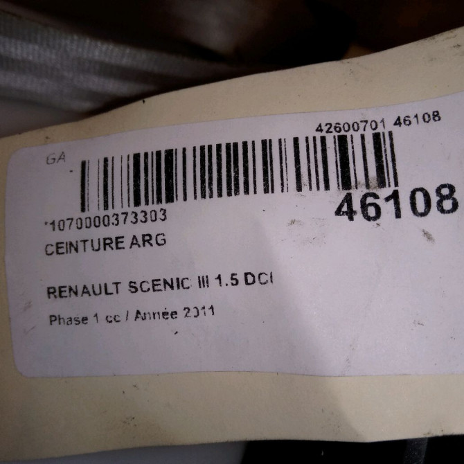 Ceinture arrière gauche occasion RENAULT SCENIC III Phase 1 04-2009->11-2011 1.5 DCI 110ch 888415677R 4