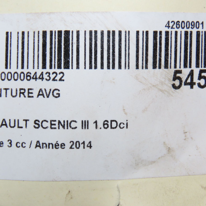 Ceinture avant gauche occasion RENAULT SCENIC III Phase 3 04-2013->... 1.6Dci 130ch 868851641R 7