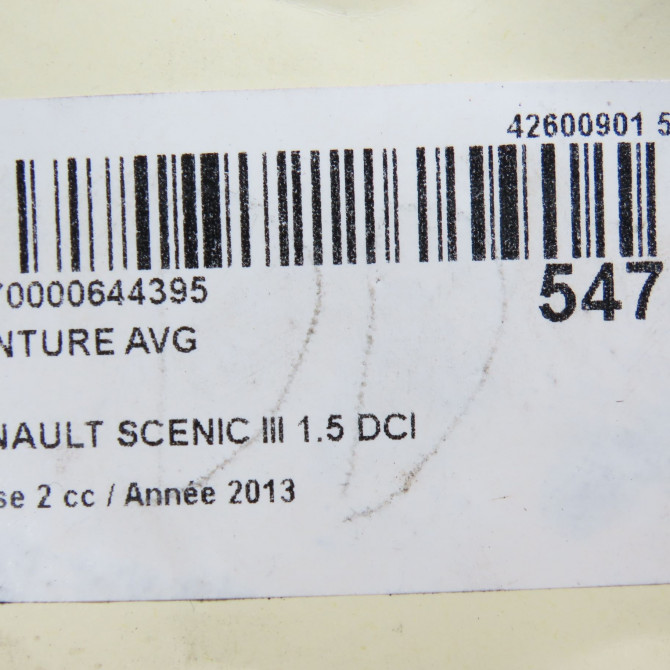 Ceinture avant gauche occasion RENAULT SCENIC III Phase 2 12-2011->03-2013 1.5 DCI 110ch 868851641R 7