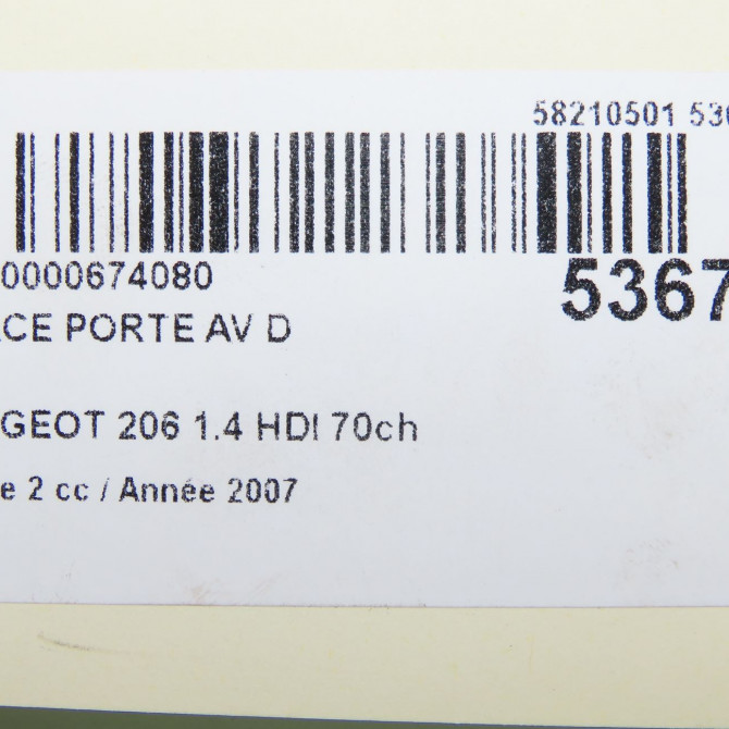 Glace porte av d occasion PEUGEOT 206 Phase 2 02-2003->02-2009 1.4 HDI 70ch 9202F4 4