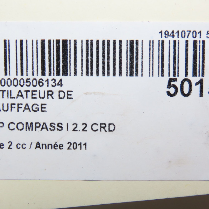 Ventilateur de chauffage occasion JEEP 146 Phase 1 04-1995->04-1999 2.2 CRD 136ch 5