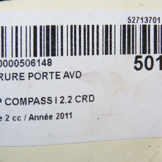 Serrure porte avd occasion JEEP 146 Phase 1 04-1995->04-1999 2.2 CRD 136ch 6