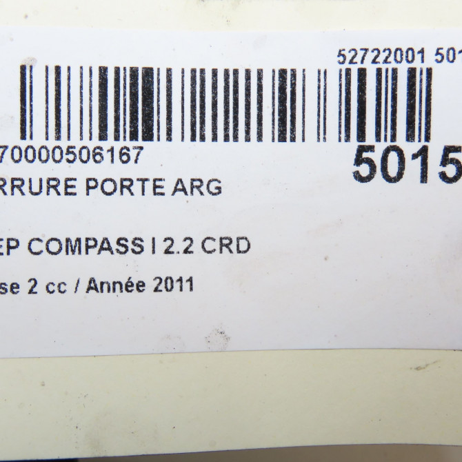 Serrure porte arg occasion JEEP 146 Phase 1 04-1995->04-1999 2.2 CRD 136ch 6