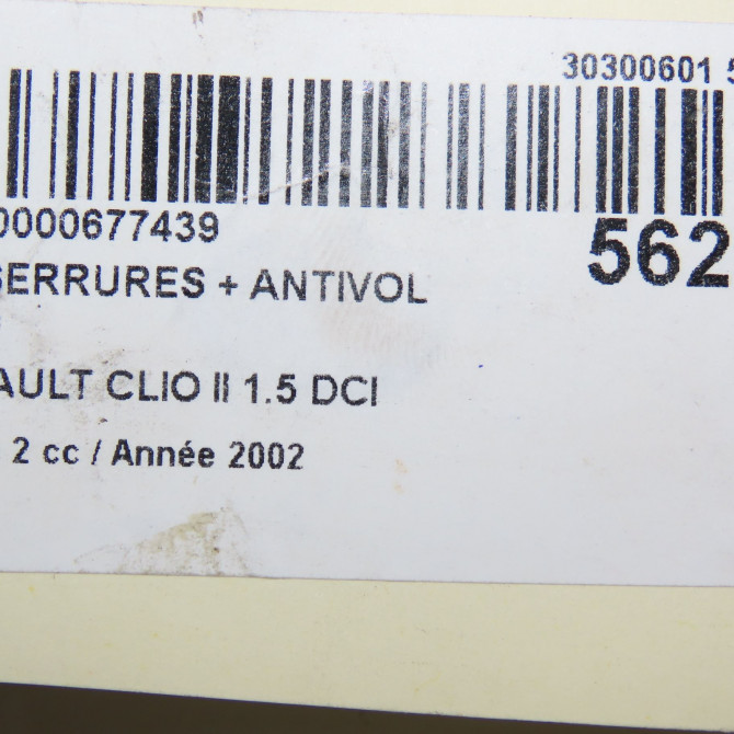 Kit serrures + antivol occasion RENAULT CLIO II Phase 2 06-2001->07-2006 1.5 DCI 80ch 7