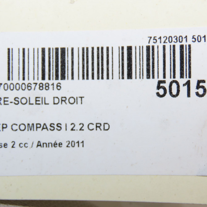 Pare-soleil droit occasion JEEP 146 Phase 1 04-1995->04-1999 2.2 CRD 136ch 4