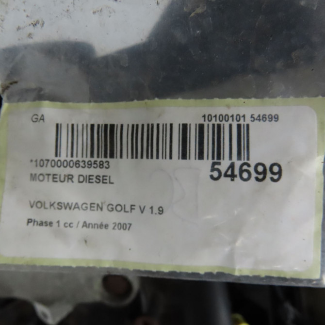 Moteur diesel occasion VOLKSWAGEN GOLF V Phase 1 11-2003->10-2008 1.9 TDI 105ch 3G100098MX 7
