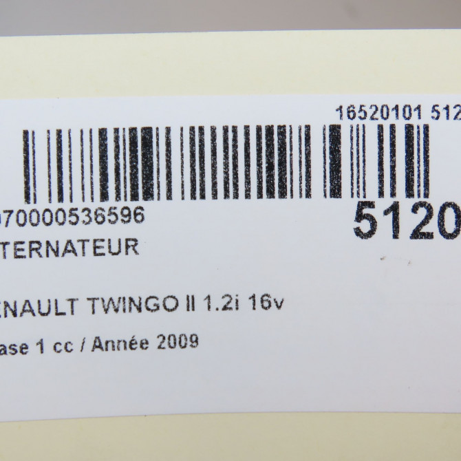 Alternateur occasion RENAULT TWINGO II Phase 1 06-2007->11-2011 1.2i 16v 75ch 8200718724 8