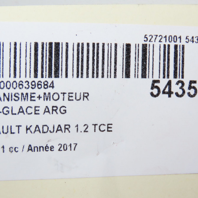 Mecanisme+moteur leve-glace arg occasion RENAULT KADJAR Phase 1 06-2015->... 1.2 TCE 130ch 827014EA0A 6