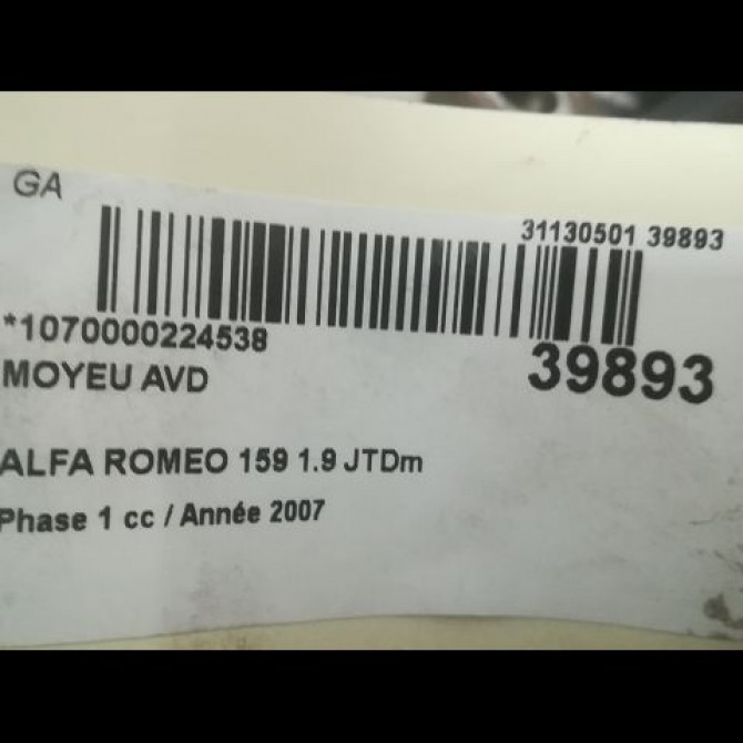 Moyeu avd occasion ALFA ROMEO 159 Phase 1 09-2005->05-2013 1.9 JTDm 150ch 71753813 3
