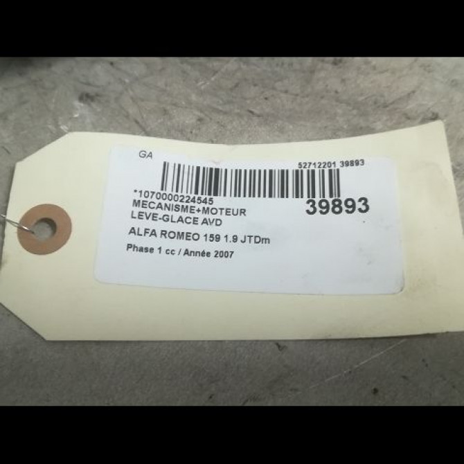 Mecanisme + moteur lève-glace avant droit occasion ALFA ROMEO 159 Phase 1 09-2005->05-2013 1.9 JTDm 150ch 71740121 3
