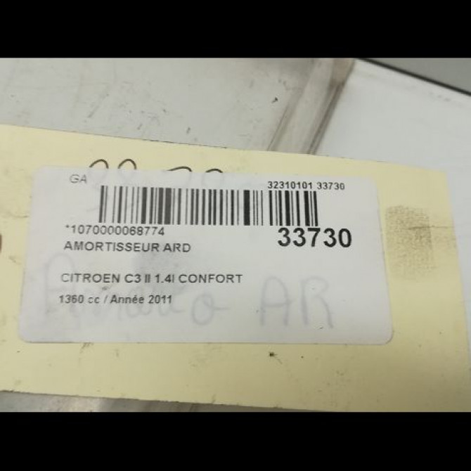 Amortisseur arrière droit occasion CITROEN C3 II Phase 1 11-2009->02-2013 1.4i 75ch 5206YX 3