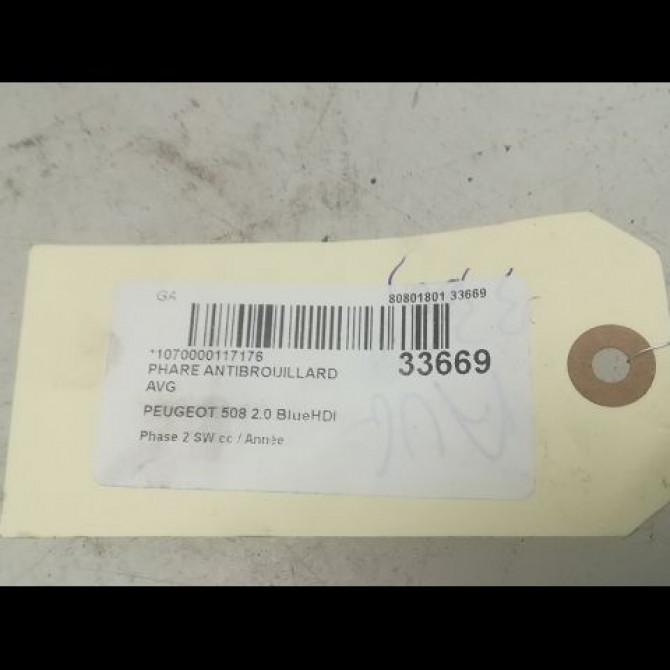 Phare antibrouillard avant gauche occasion PEUGEOT 508 Phase 2 SW 06-2014->... 2.0 BlueHDI 180ch 9811333380 3
