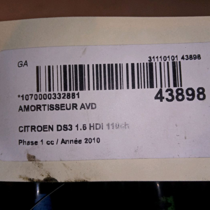 Amortisseur avant droit occasion CITROEN DS3 Phase 1 11-2009->03-2014 1.6 HDi 110ch 5208H2 5
