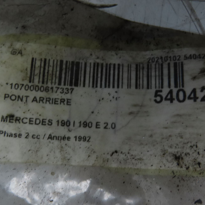 Pont arriere occasion MERCEDES 190 I Phase 2 09-1988->06-1993 190 E 2.0 4