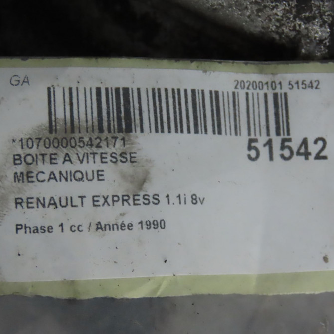 Boîte à vitesse mecanique occasion RENAULT EXPRESS Phase 1 11-1985->09-1994 1.1i 8v 45ch 7701351754 6