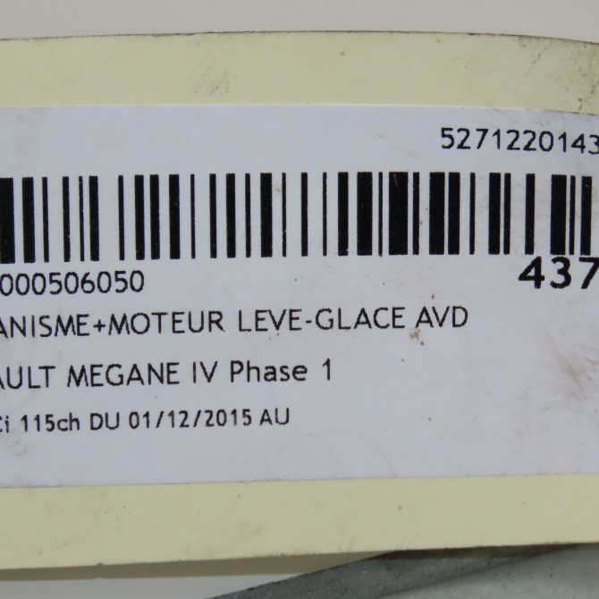 Mecanisme + moteur lève-glace avant droit occasion RENAULT MEGANE IV Phase 1 12-2015->... 1.5 DCi 115ch 807208314R 6