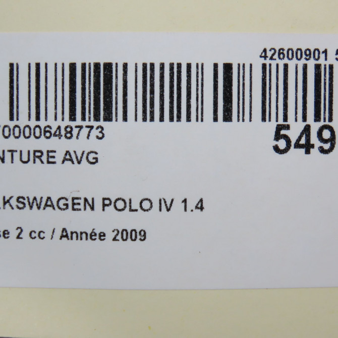 Ceinture avant gauche occasion VOLKSWAGEN POLO IV Phase 2 05-2005->09-2009 1.4 TDI 70ch 6Q4857705HRAA 5