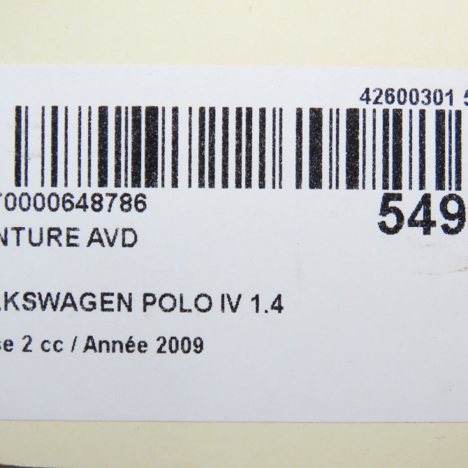 Ceinture avant droite occasion VOLKSWAGEN POLO IV Phase 2 05-2005->09-2009 1.4 TDI 70ch 6Q4857706HRAA 5