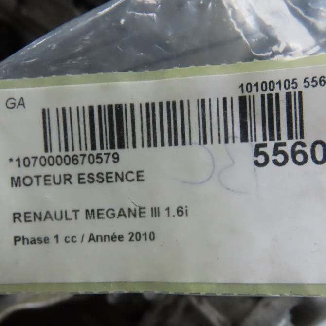 Moteur essence occasion RENAULT MEGANE III Phase 1 11-2008->01-2012 1.6i 16v 110ch 7701479323 7
