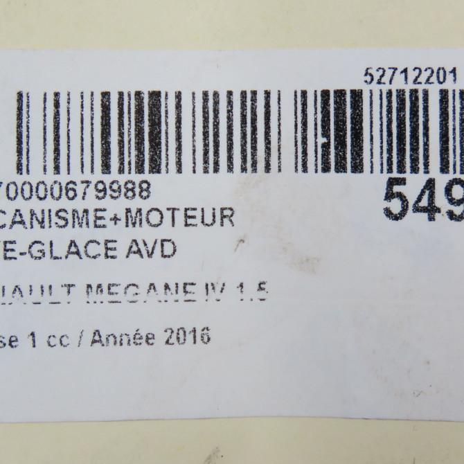 Mecanisme + moteur lève-glace avant droit occasion RENAULT MEGANE IV Phase 1 12-2015->... 1.5 DCI 8v 110ch 807208314R 8