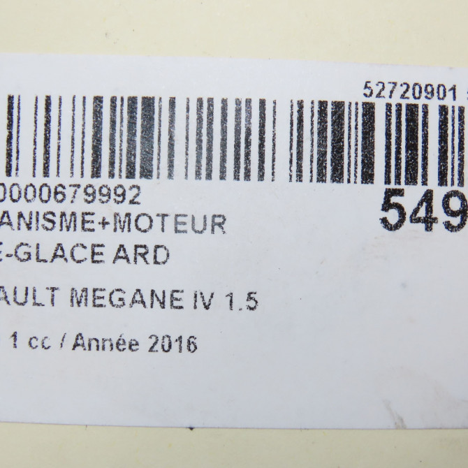 Mecanisme+moteur leve-glace ard occasion RENAULT MEGANE IV Phase 1 12-2015->... 1.5 DCI 8v 110ch 827209167R 8