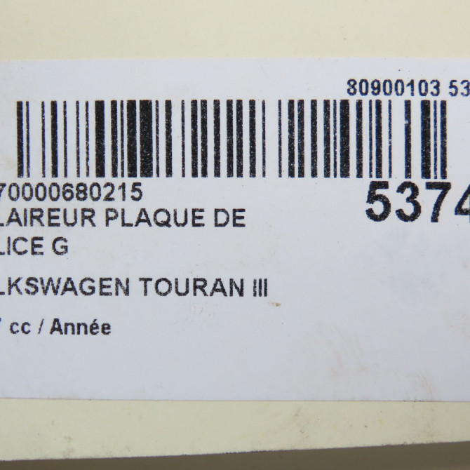 Eclaireur plaque de police g occasion VOLKSWAGEN TOURAN III Phase 1 06-2015->... 5NA943021 5