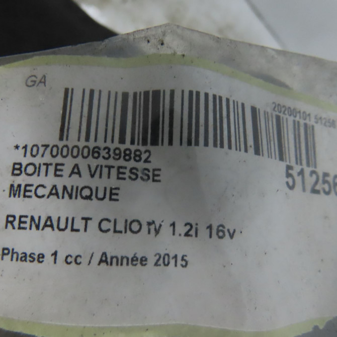 Boîte à vitesse mecanique occasion RENAULT CLIO IV Phase 1 07-2012->... 1.2i 16v 75ch 320109666R 6