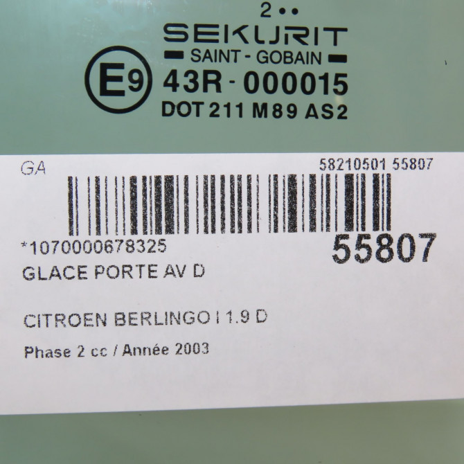 Glace porte av d occasion CITROEN BERLINGO I Phase 2 11-2002->10-2010 1.9 D 9806252780 3