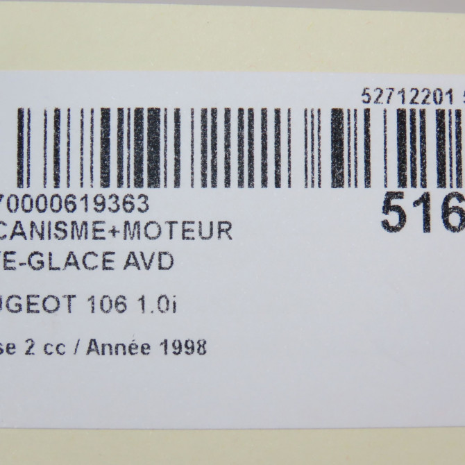 Mecanisme + moteur lève-glace avant droit occasion PEUGEOT 106 Phase 2 04-1996->09-2003 1.0i 7