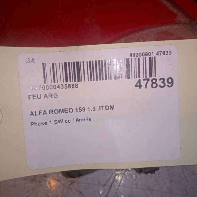 Feu arrière gauche occasion ALFA ROMEO 159 Phase 1 04-1995->04-1999 1.9 JTDM 150ch 50504821 5