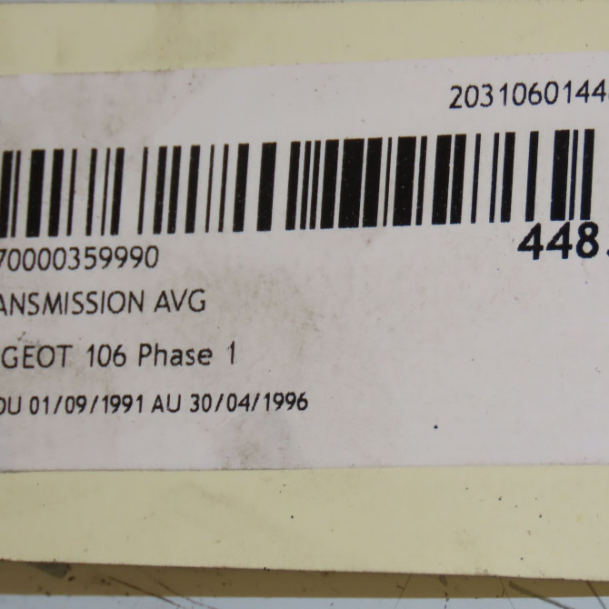 Transmission avant gauche occasion PEUGEOT 106 Phase 1 09-1991->04-1996 1.1i 327250 3