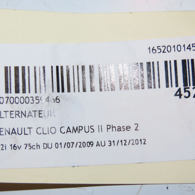 Alternateur occasion RENAULT CLIO CAMPUS II Phase 2 07-2009->12-2012 1.2i 16v 75ch 8200660044 3
