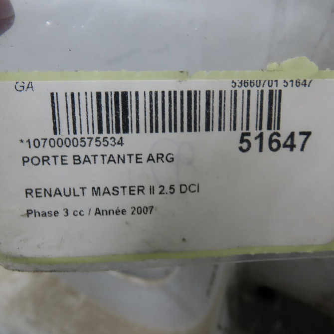 Porte battante arrière gauche occasion RENAULT MASTER II Phase 3 06-2006->04-2010 2.5 DCI 100ch 7751477913 6