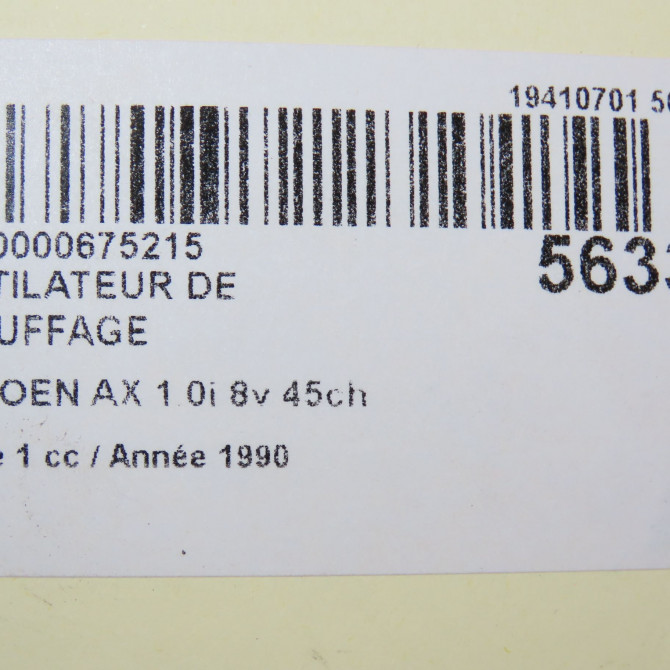 Ventilateur de chauffage occasion CITROEN AX Phase 1 01-1987->06-1991 1.0i 8v 45ch 6441G1 5