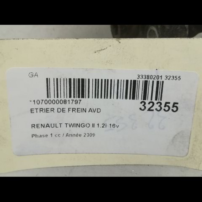 Etrier de frein avant droit occasion RENAULT TWINGO II Phase 1 06-2007->11-2011 1.2i 16v 75ch 7701207959 3