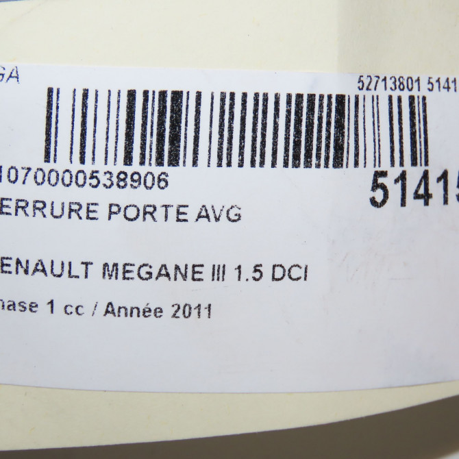 Serrure porte avg occasion RENAULT MEGANE III Phase 1 11-2008->01-2012 1.5 DCI 90ch 805030001R 4