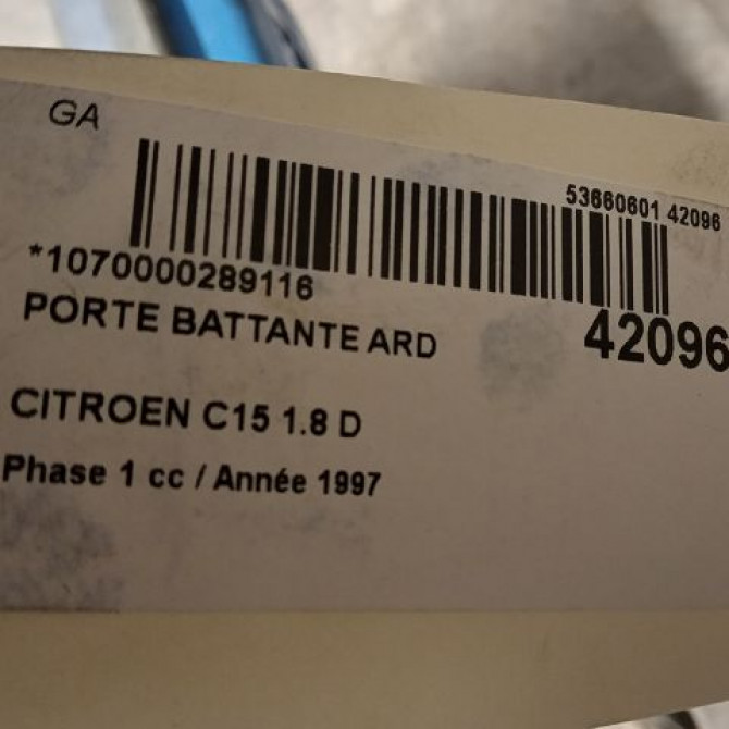 Porte battante arrière droite occasion CITROEN C15 Phase 1 07-1987->06-1996 1.8 D 900860 2