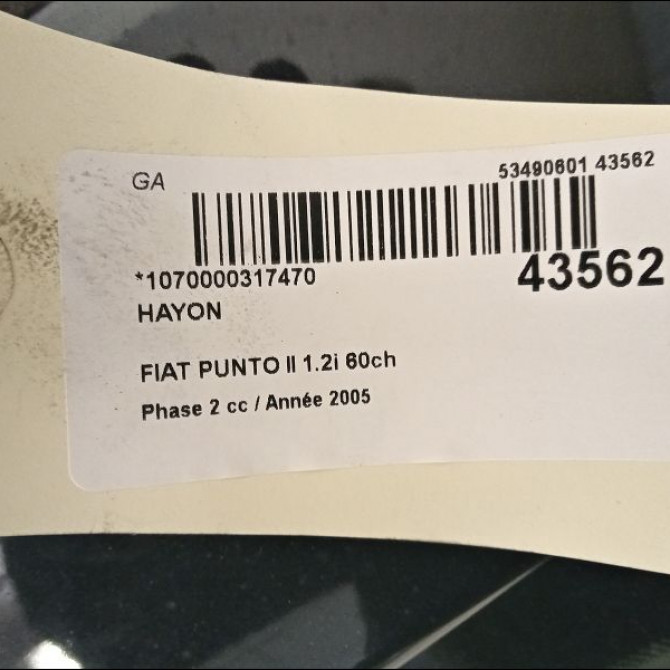 Hayon occasion FIAT PUNTO II Phase 2 05-2003->10-2009 1.2i 60ch 51833466 2