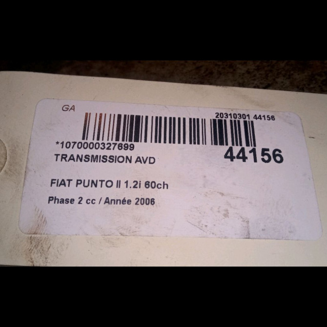 Transmission avant droite occasion FIAT PUNTO II Phase 2 05-2003->10-2009 1.2i 60ch 46307467 2