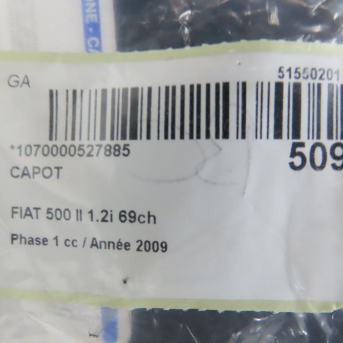 Capot occasion FIAT 500 II 500 II Phase 1 2007-07-01->2016-03-31 1.2i 69ch 52009424 5