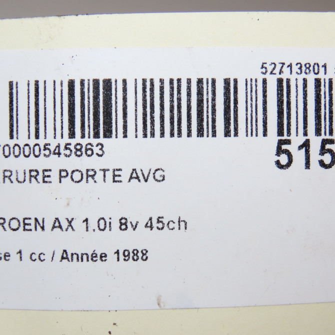 Serrure porte avg occasion CITROEN AX Phase 1 01-1987->06-1991 1.0i 8v 45ch 913593 5