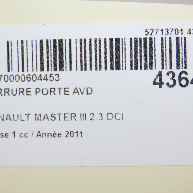 Serrure porte avd occasion RENAULT MASTER III Phase 1 04-2010->... 2.3 DCI 125ch 805022622R 7