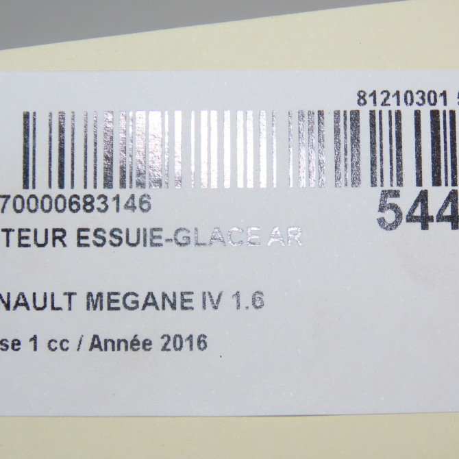 Moteur essuie-glace arrière occasion RENAULT MEGANE IV Phase 1 12-2015->... 1.6 DCI 130ch 5