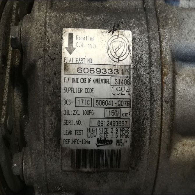 Compresseur air conditionne occasion ALFA ROMEO 159 Phase 1 09-2005->05-2013 1.9 JTDm 150ch 50510966 3