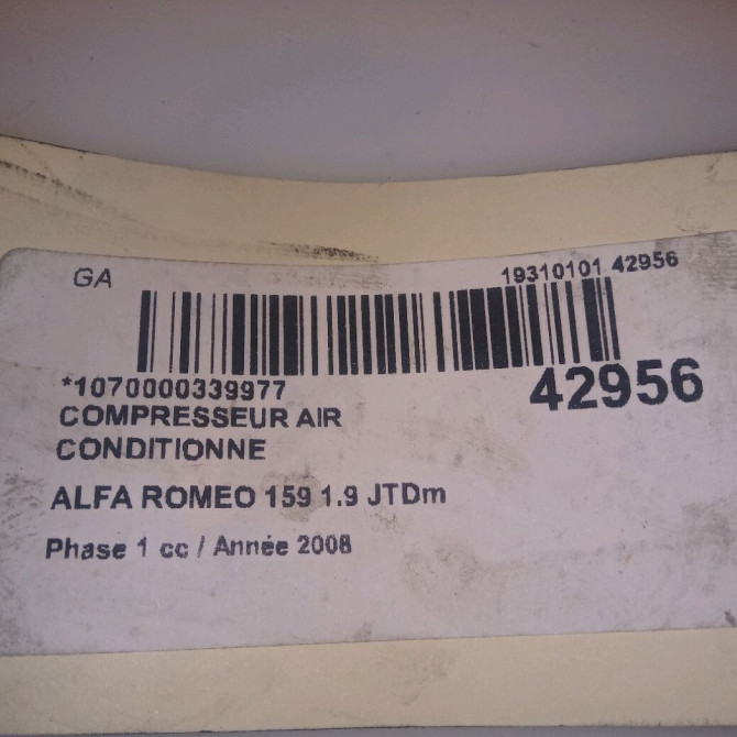 Compresseur air conditionne occasion ALFA ROMEO 159 Phase 1 09-2005->05-2013 1.9 JTDm 120ch 50510966 7