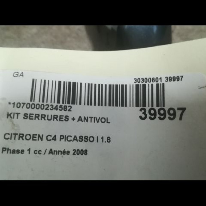 Kit serrures + antivol occasion CITROEN C4 PICASSO I Phase 1 01-2007->10-2013 1.6 HDi 16v 110ch 4162KC 2