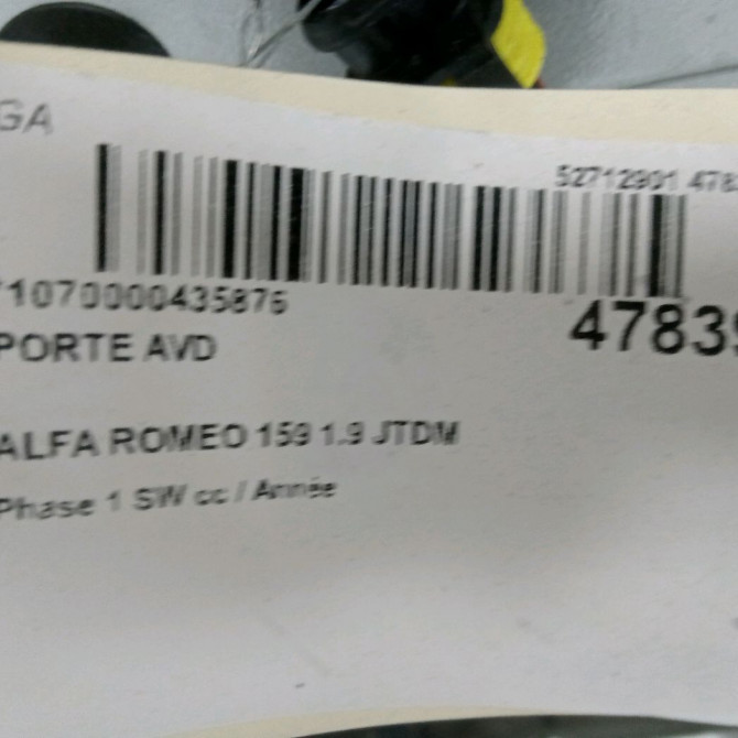 Porte avant droite occasion ALFA ROMEO 159 Phase 1 04-1995->04-1999 1.9 JTDM 150ch 50513846 3