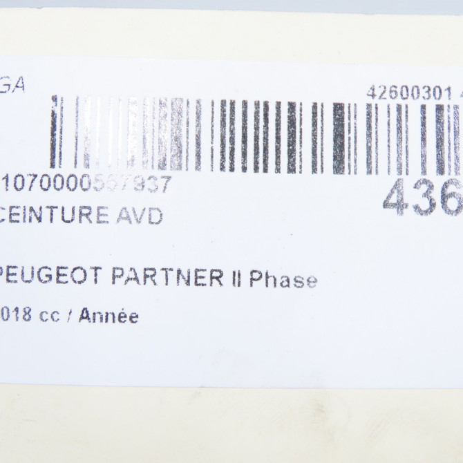 Ceinture avant droite occasion PEUGEOT PARTNER II Phase 3 04-2015->... 1.6 BlueHDI 100ch 98025580XX 7