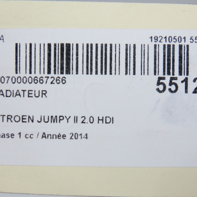 Radiateur occasion CITROEN JUMPY II Phase 1 01-2007->... 2.0 HDI 125ch 1330Q7 5