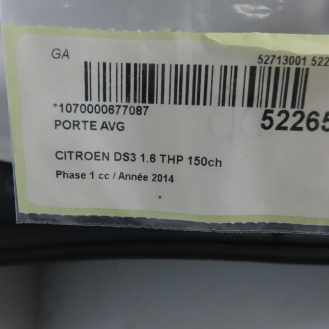 Porte avant gauche occasion CITROEN DS3 Phase 1 11-2009->03-2014 1.6 THP 150ch 9800008280 5